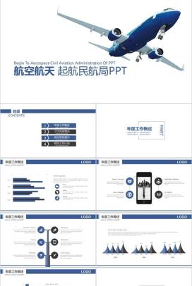 白色简洁航空工作汇报PPT模板