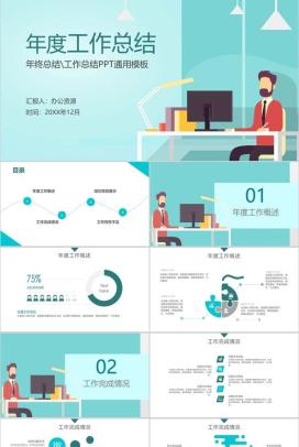 青色扁平化年度工作总结工作项目汇报开场白演讲稿PPT模板