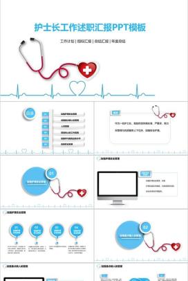 蓝色立体护士长工作汇报年度总结PPT模板