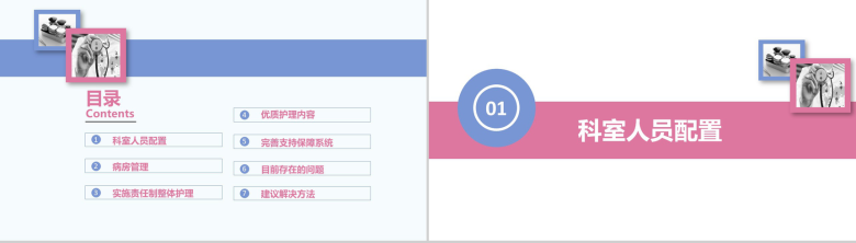 简约粉蓝医疗医药护理安排工作汇报PPT模板-2