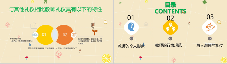 黄色幼儿园教师礼仪培训课件新教师培训PPT模板-3