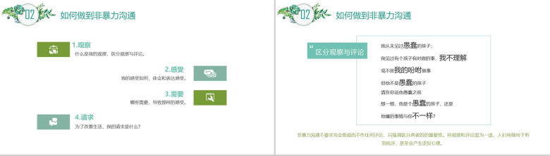 绿色清新大气简约非暴力沟通教育总结汇报PPT模板-4