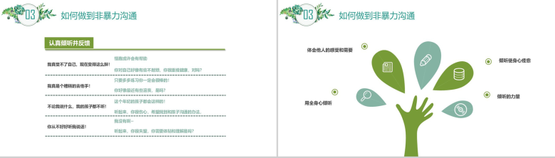 绿色清新大气简约非暴力沟通教育总结汇报PPT模板-8