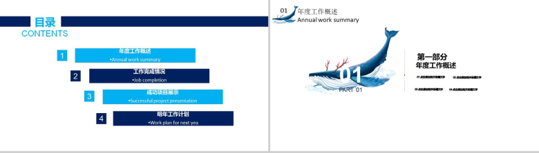 大气蓝鲸海洋风年终工作总结汇报PPT模板-2