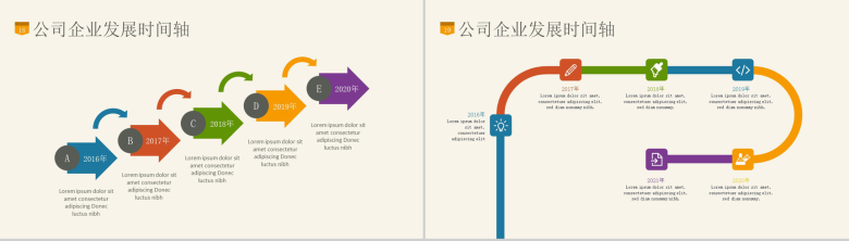 彩色公司企业发展历程时间轴PPT模板-10