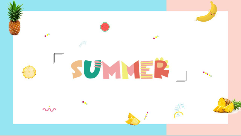 蓝白色水果主题夏天PPT模板-1