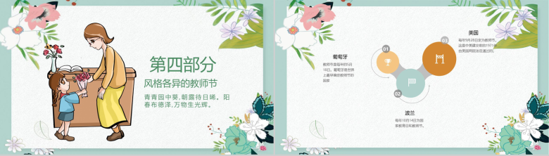 小清新唯美花卉教师节主题介绍PPT模板-9