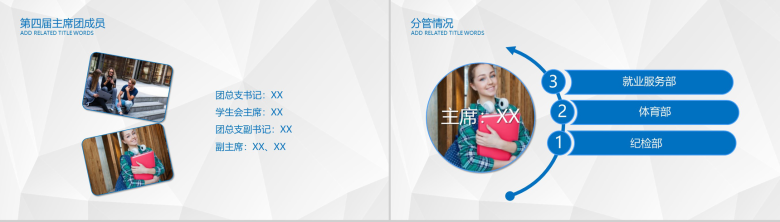 蓝色简约学院团总支学生会述职报告PPT模板-3