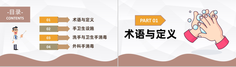 棕色医院手卫生知识学习医生护士洗手规范通用PPT模板-2