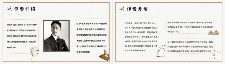中国经典文学徐志摩《再别康桥》诗集读后感PPT模板-8