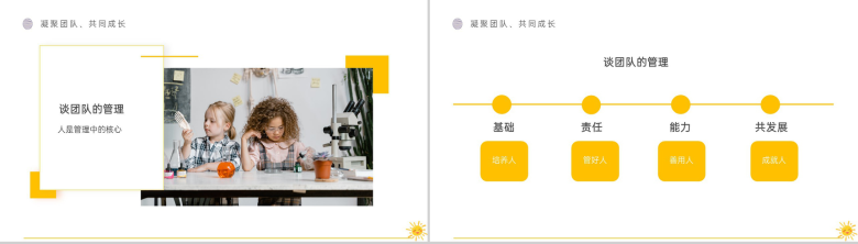 黄色简洁幼儿园园长述职汇报教育工作计划PPT模板-6