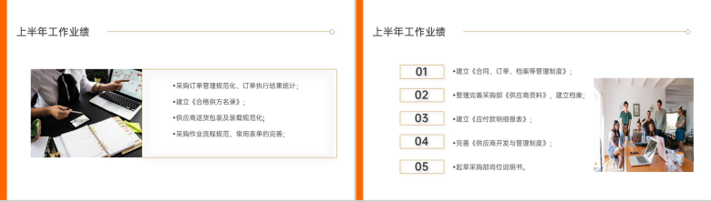 橙色商务风公司采购年中总结工作汇报演讲PPT模板-3