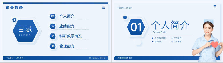 蓝色简约N3晋级N4护士晋升述职答辩PPT模板-2