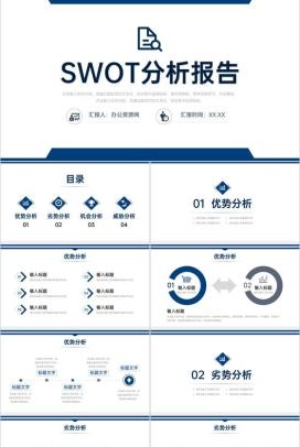 简约公司SWOT项目分析SWOT矩阵分析总结报告PPT模板