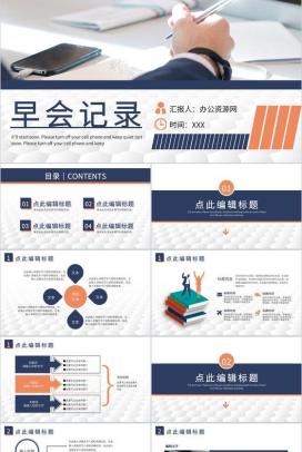 公司晨会工作汇报演讲部门团队早会情况记录总结PPT模板