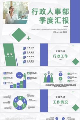 行政人事主管工作管理季度情况汇报部门工作成果总结及计划汇报PPT模板