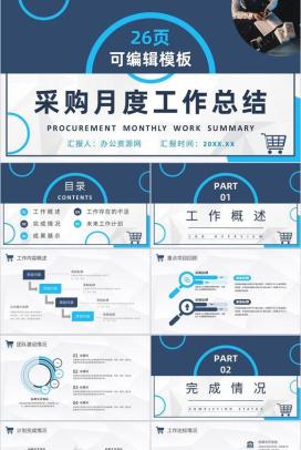 简约企业采购月度工作总结公司采购管理培训总结报告PPT模板