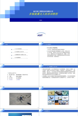 蓝色多轴旋翼无人机培训教程PPT模板