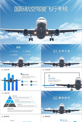 蓝色简约国际航空驾驶飞行考核PPT模板