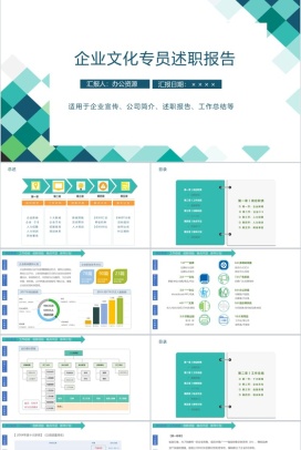 极简彩绘方格企业文化管理专员年度个人述职报告PPT模板