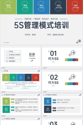 简约风5S管理模式培训生产车间现场作业规范PPT模板