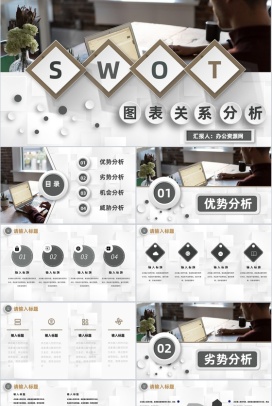 SWOT图表数据关系图逻辑分析专用PPT模板