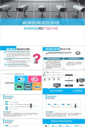 高清视频监控扁平化商务PPT模板