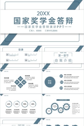 灰蓝简约大学生国家奖学金申请答辩演讲稿PPT模板