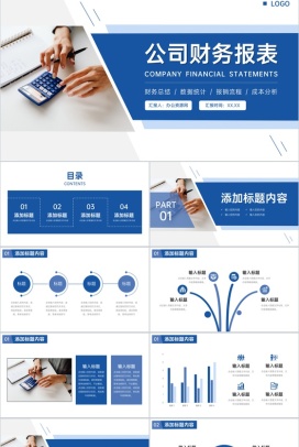 商务蓝色公司财务报表会计工作总结PPT模板